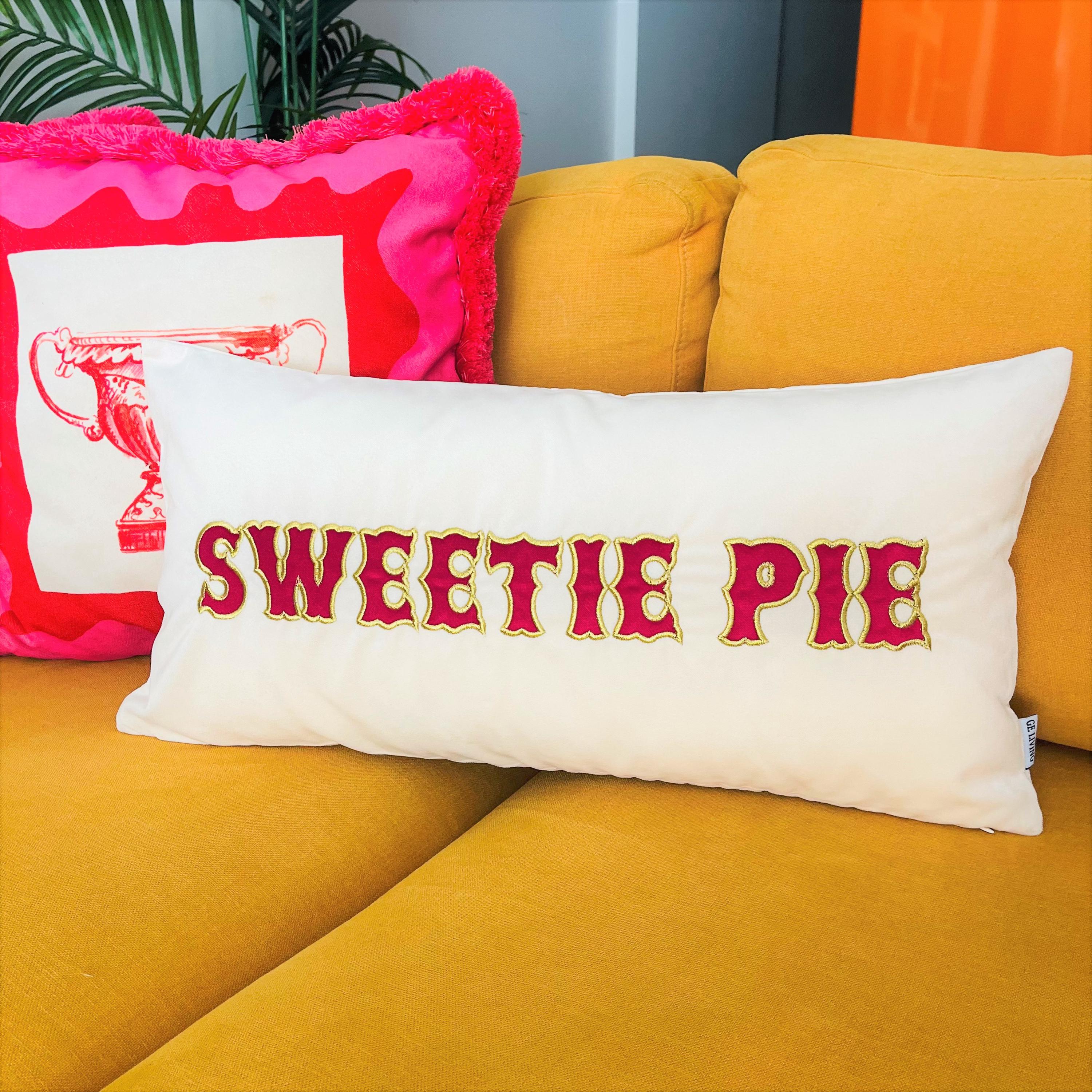 Sweetie Pie Pattern Throw Pillow Cover - Decorative Burgundy & Gold Embroidered Cushion Case