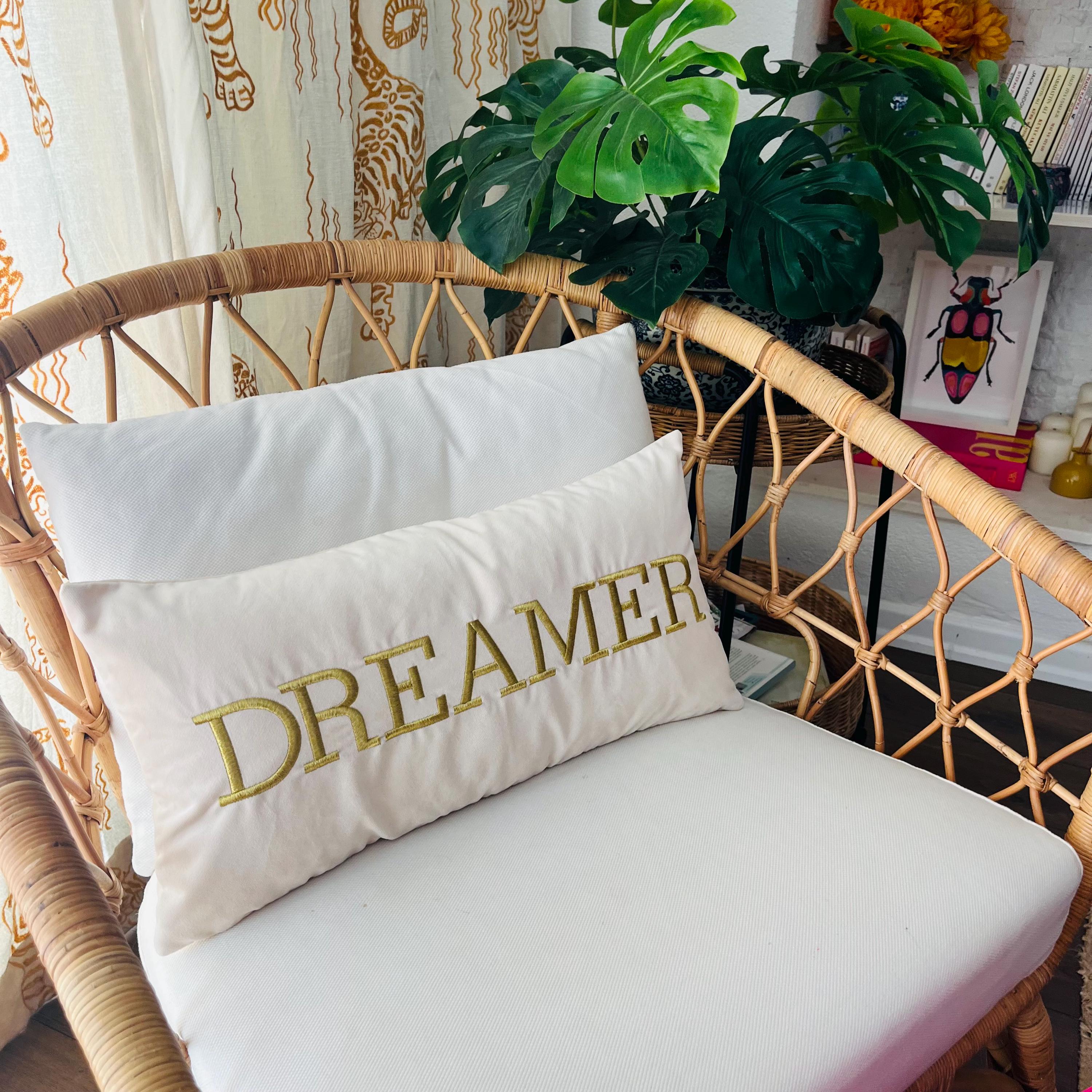 Dreamer Pattern Throw Pillow Cover - Decorative Gold Embroidered Cushion Case