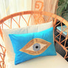 Evil EyeThrow Pillow For Couch - Aqua Blue Velvet Cushion Cover - Gold Sequin Evil Eye Pattern - Protection against Beady Eyes