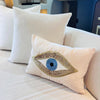 Evil Eye Throw Pillow For Couch - Cream Velvet Cushion Cover - Gold Sequin Evil Eye Pattern - Protection against Beady Eyes