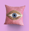 Luxurious Pink Velvet Cushion Cover – Eye Motif for Chic Home Decor