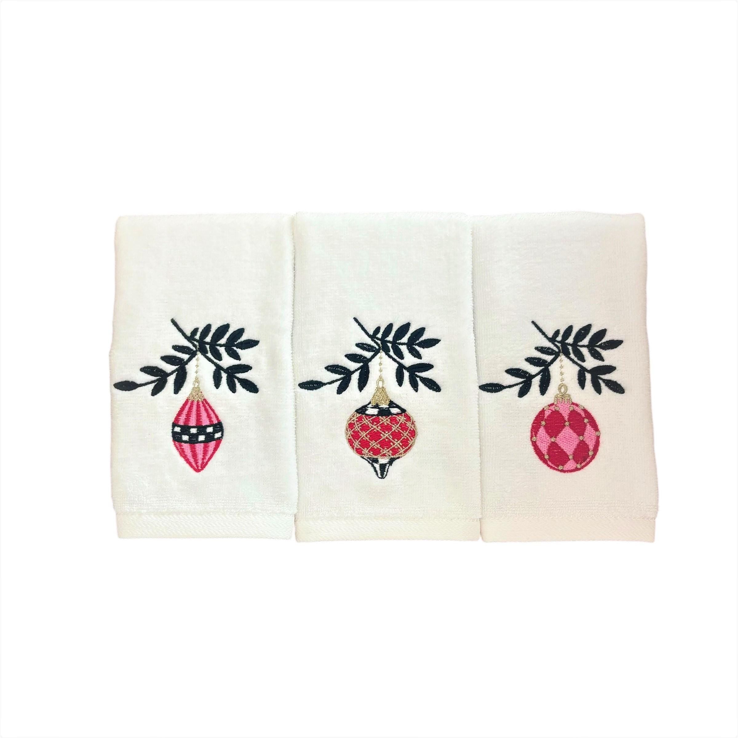 Christmas Hand Towels for Bathroom - Hand Towel Set for Christmas Decor - Embroidered Christmas Tree Ornaments Finger Towels for Gift