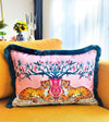 Tiger Pattern Throw Pillow Cover - Pink Velvet Pillow Case - Petrol Blue Tassel Cushion - Unique Home Decor - Animal Print Pillow