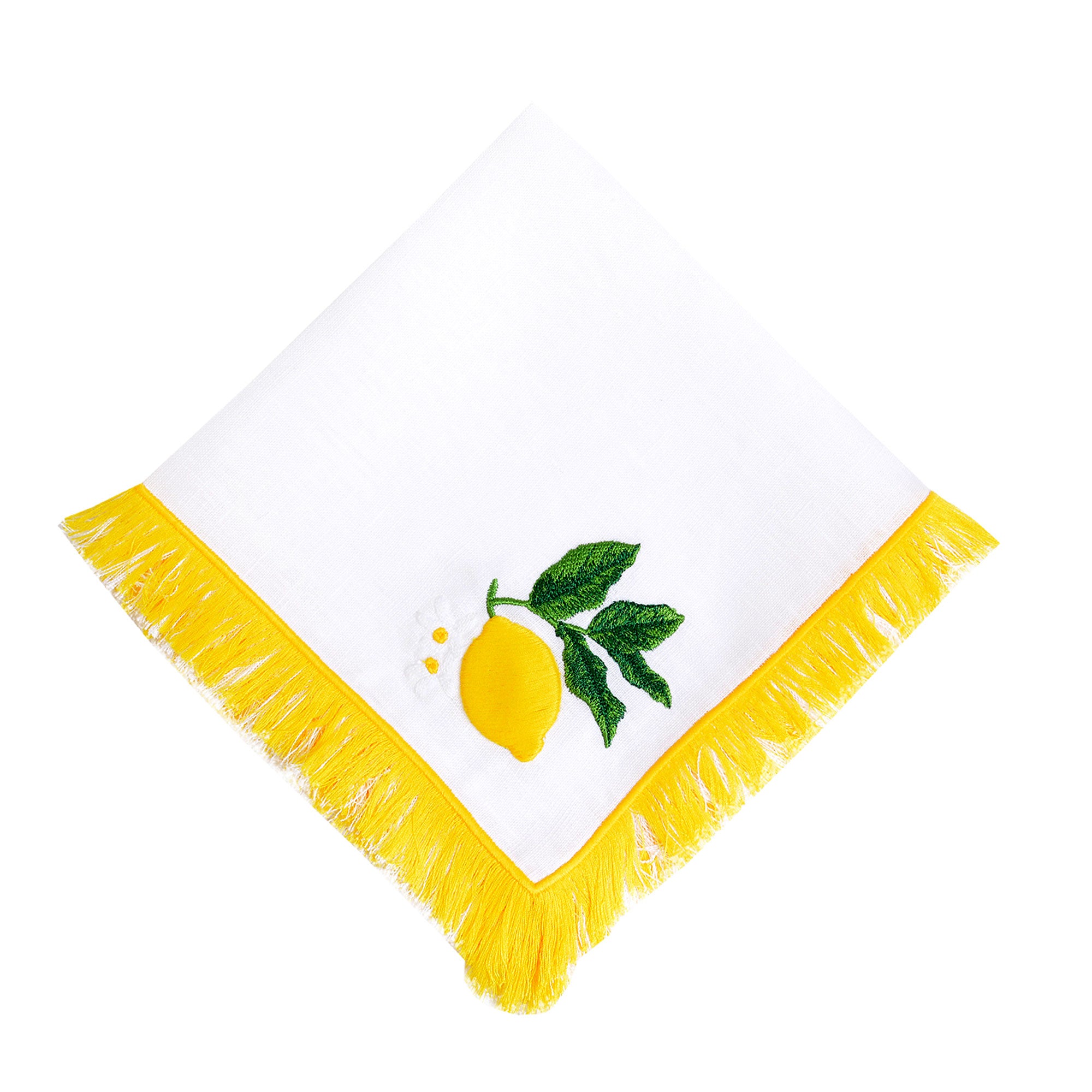 Lemon Pattern Linen Napkins | Handmade Tassels | 100% Linen Napkin Set