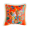 Monkey Pattern Pillow Cover | Orange Velvet Throw Pillow | Beige Tassel Decor | Symbol of Blessing