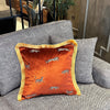 Leopard Patterned Pillow Case | Orange Velvet Pillow Cover | Gold Color Fringed Throw Pillow | Velvet Cushion Cover | Cheetah | Cougar