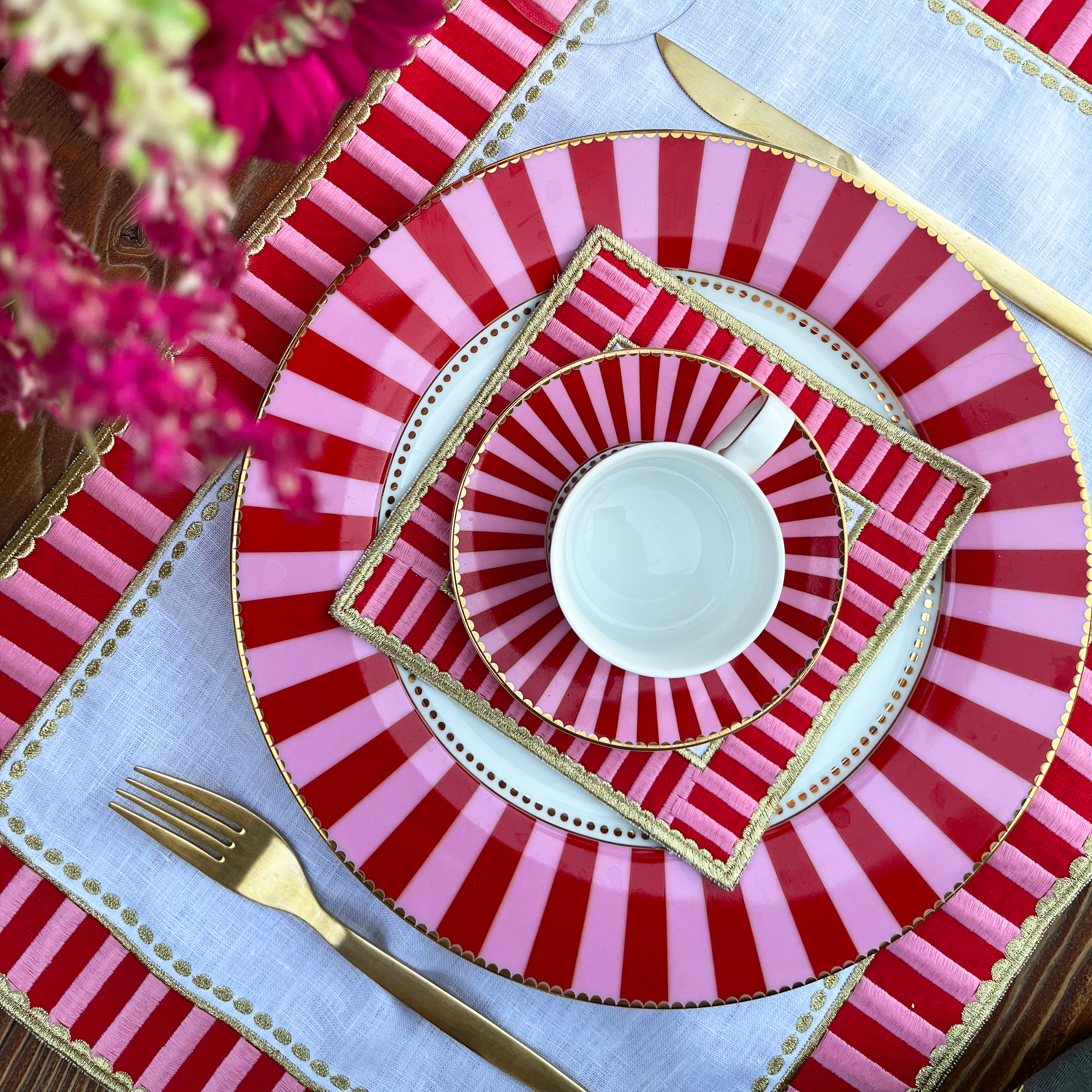 Candy Series Pink Checkered Decorative Placemat Set