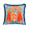 Poodle Pattern Pillow Cover | Brown Poodle Painting | Petrol Blue Tassel Animal Print Cushion