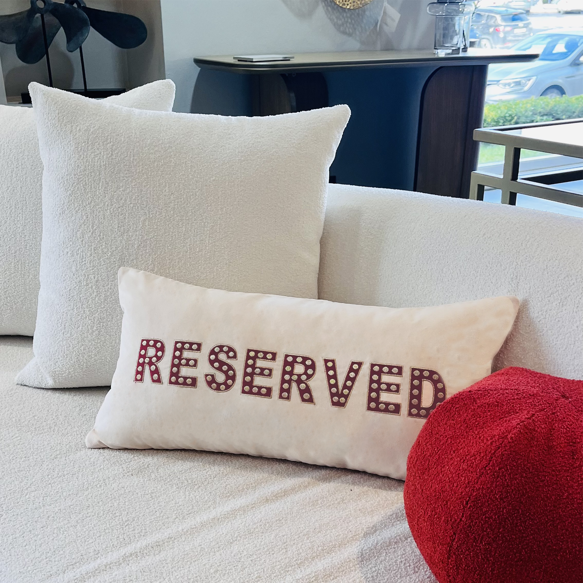 Reserved Decorative Lumbar Pillow Cover | Cream Velvet Cushion | Marquee-Inspired Design | Gift Box Ready | Modern Home Decor Accent