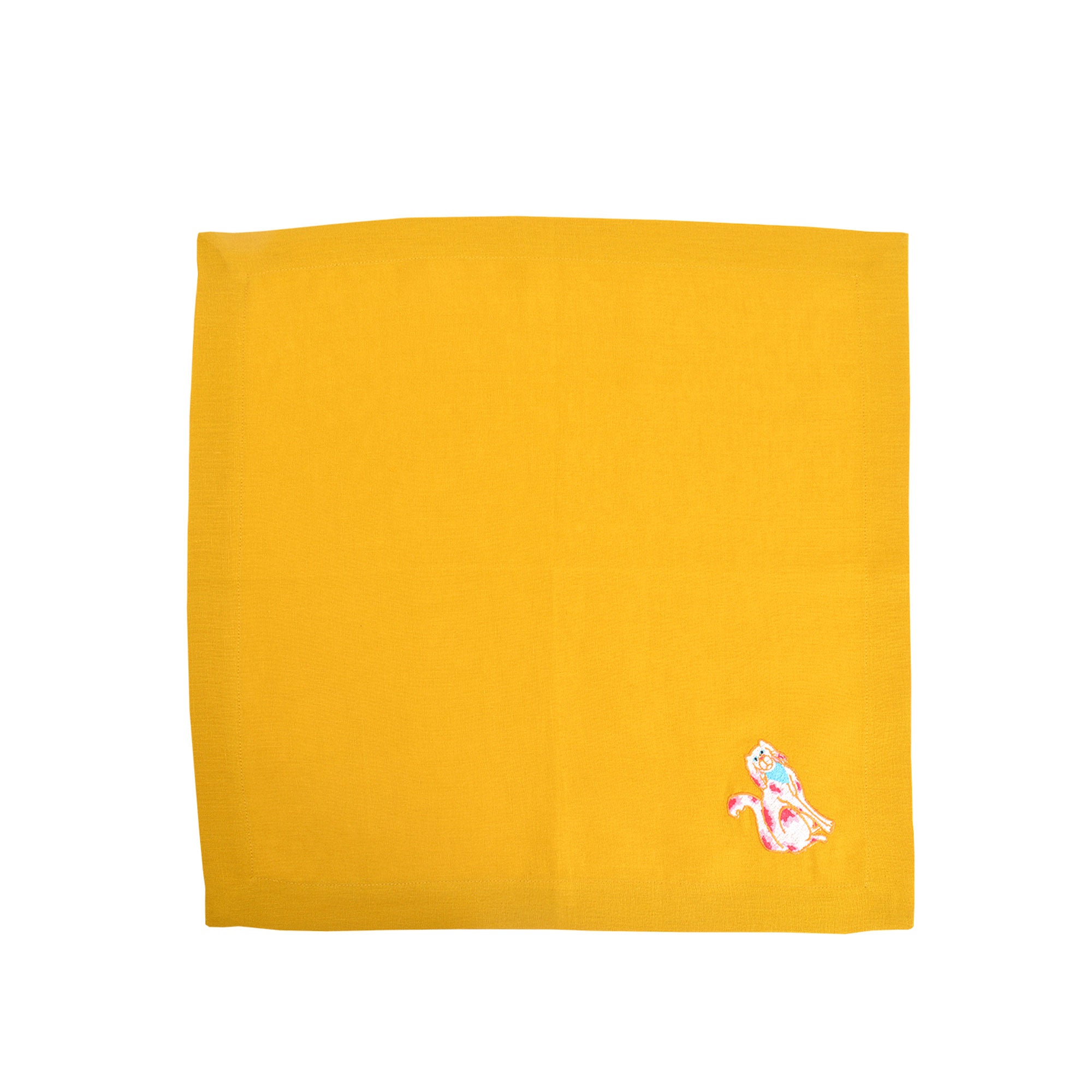 Decorative Animal Print Dinner Napkins - Dog Pattern Mustard Yellow Linen Napkin Set of 2, 4, 6