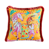 Pink Zebra & Monkey Pattern Pillow Cover | Orange Velvet Animal Print Cushion | Brick Red Tassel Decor | Symbol of Blessing